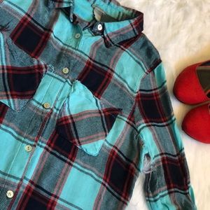 Charlotte Russe Turquoise/Red/Black Plaid Blouse
